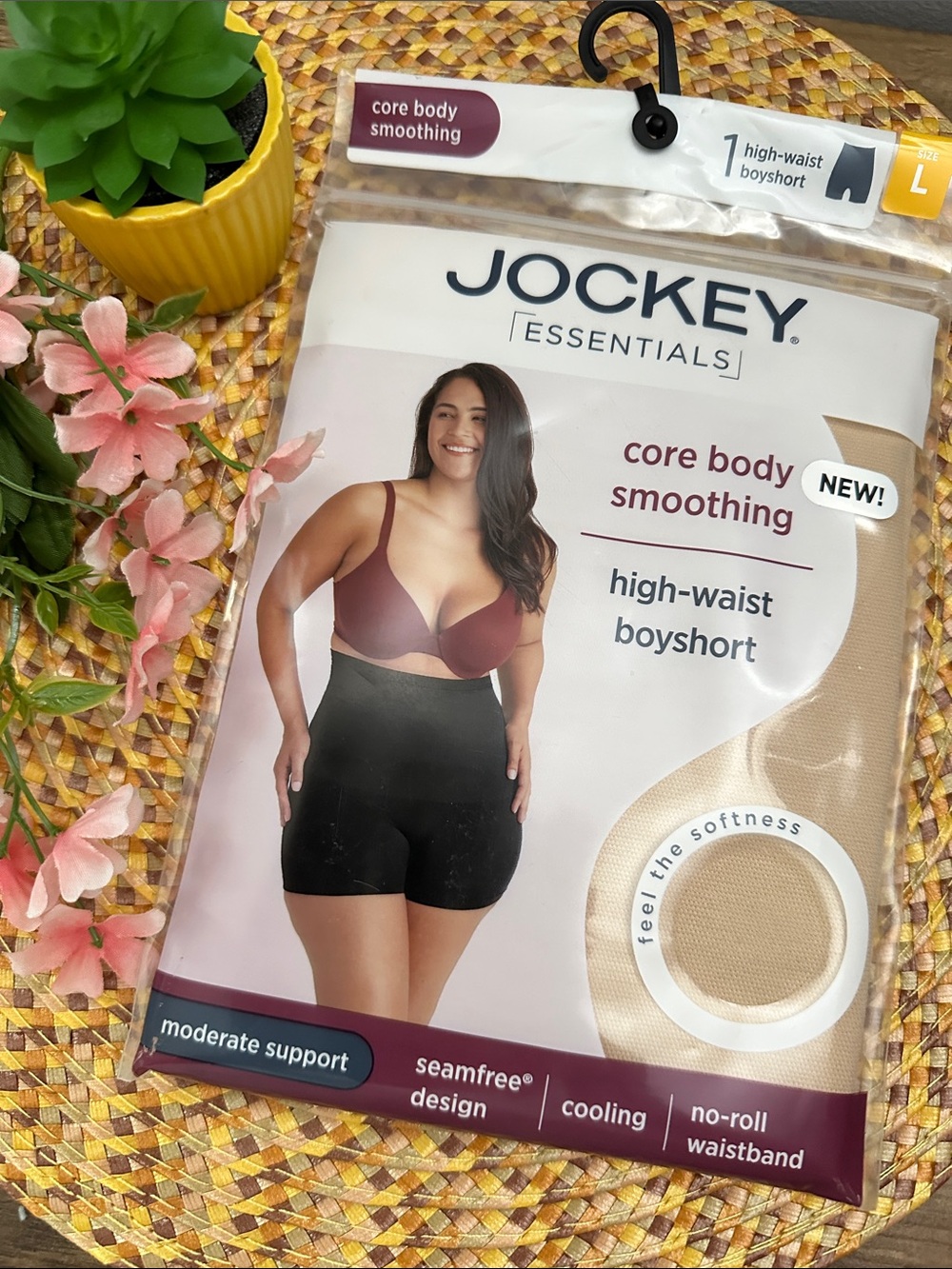 Jockey Essentials High-Waist Boyshort - Black with Burgundy Accent